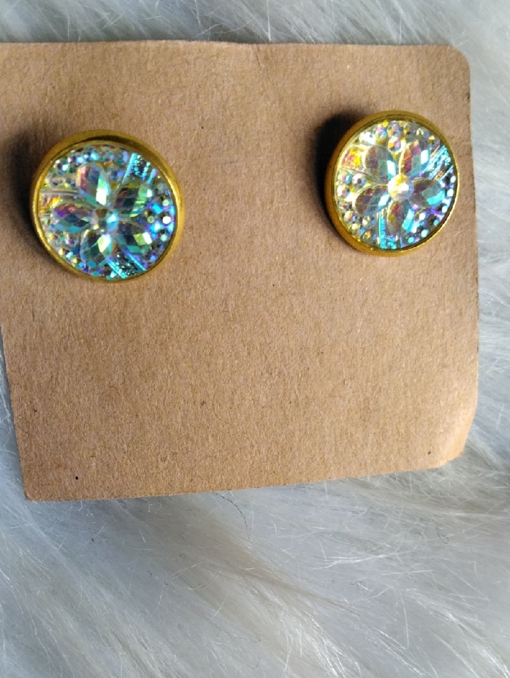 Amazing  Iridescent Crystal Flower Stud Earrings